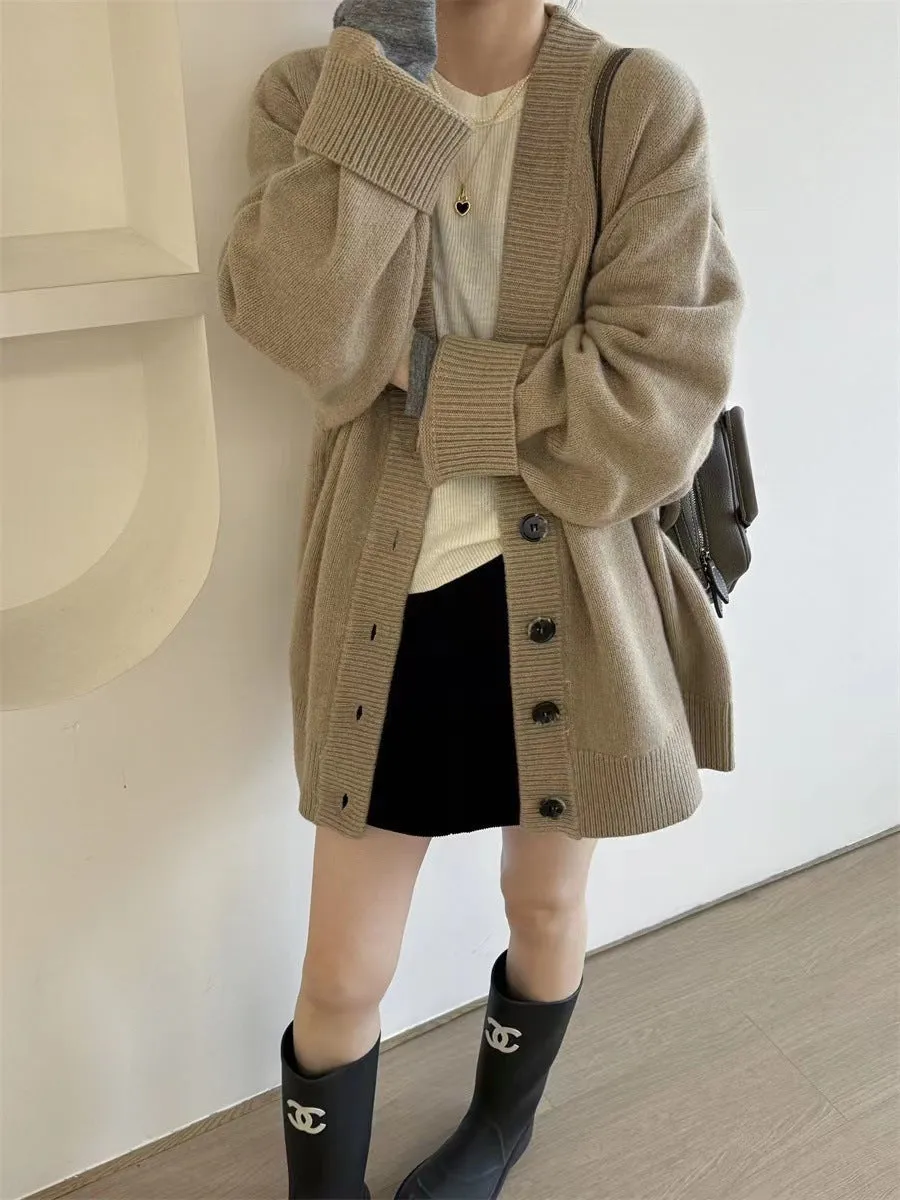 Purpdrank joker costume female outfit Korean Style Loose Lazy Style Thickened Mid-Length Cashmere Cardigan Women's Autumn and Winter plus Size V-neck Pure Wool Knitted Coat