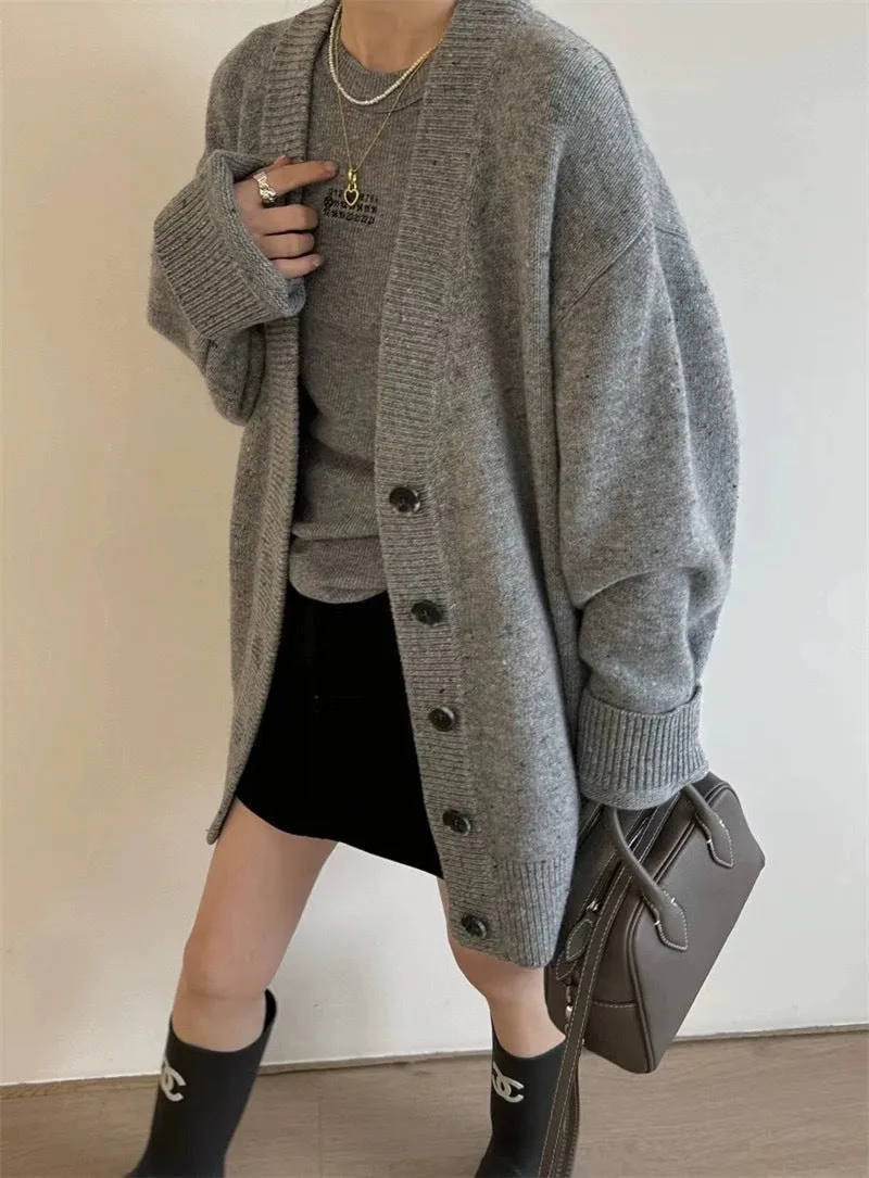 Purpdrank joker costume female outfit Korean Style Loose Lazy Style Thickened Mid-Length Cashmere Cardigan Women's Autumn and Winter plus Size V-neck Pure Wool Knitted Coat