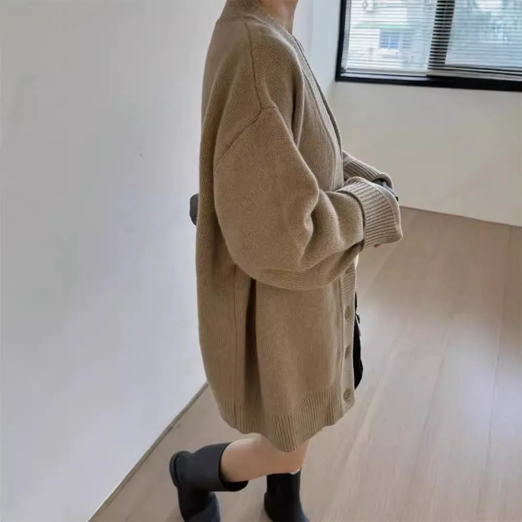 Purpdrank joker costume female outfit Korean Style Loose Lazy Style Thickened Mid-Length Cashmere Cardigan Women's Autumn and Winter plus Size V-neck Pure Wool Knitted Coat