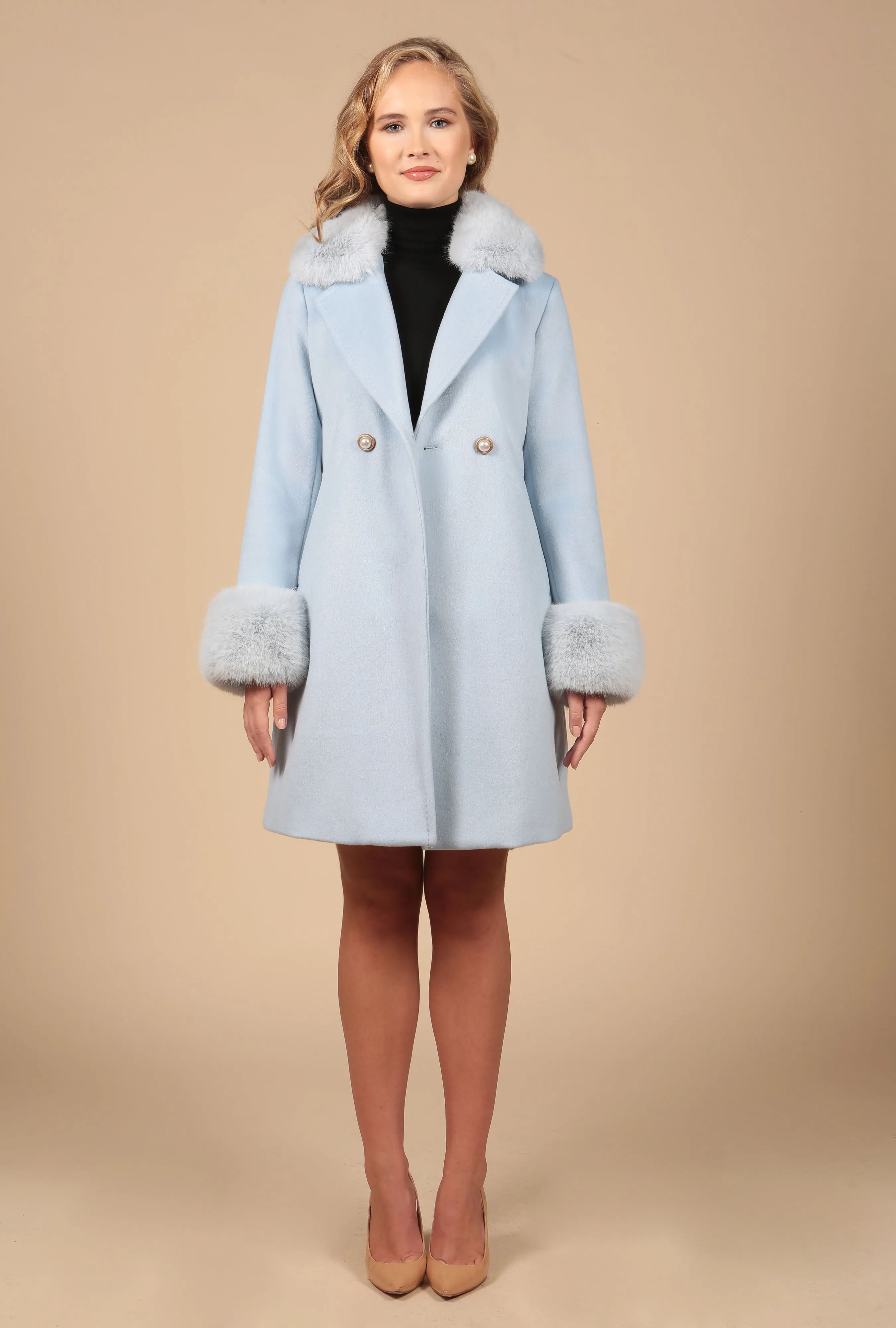 'Rear Window' Cashmere and Wool Coat in Blu