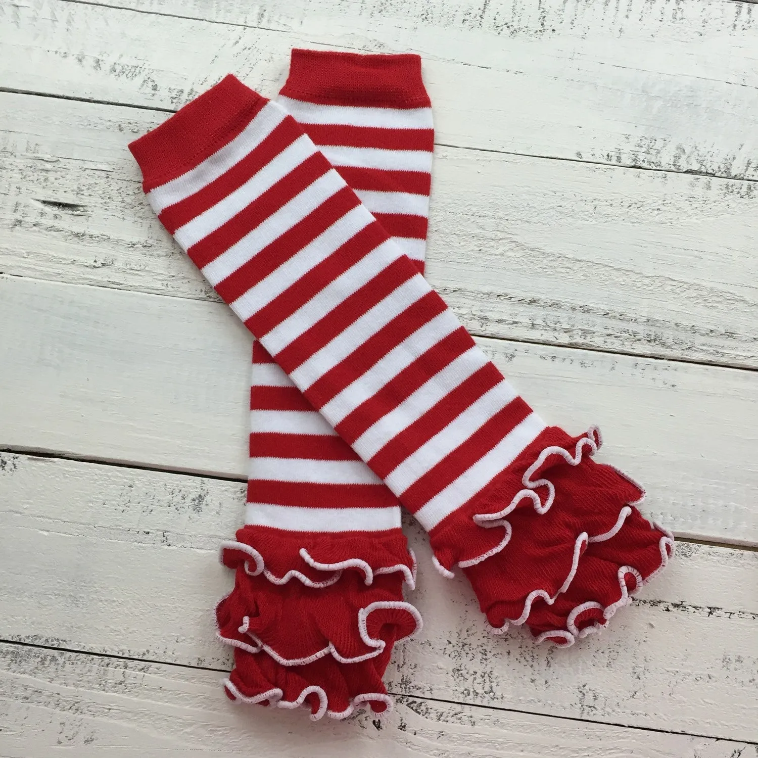 Red and White Stripe leg warmers and choice of red flower headband