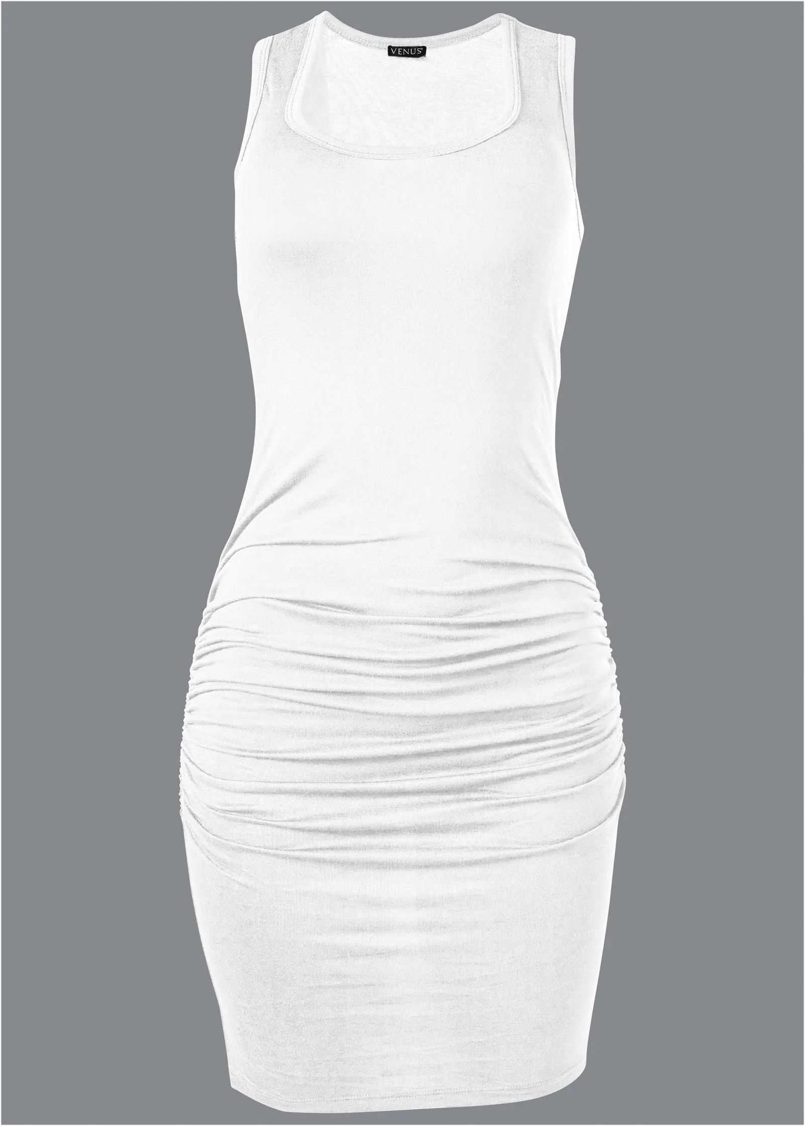 Ruched Tank Dress - White