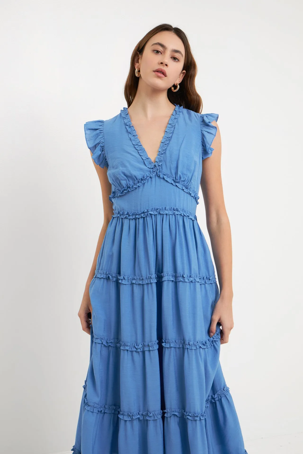 Ruffle Detail Tiered Long Dress