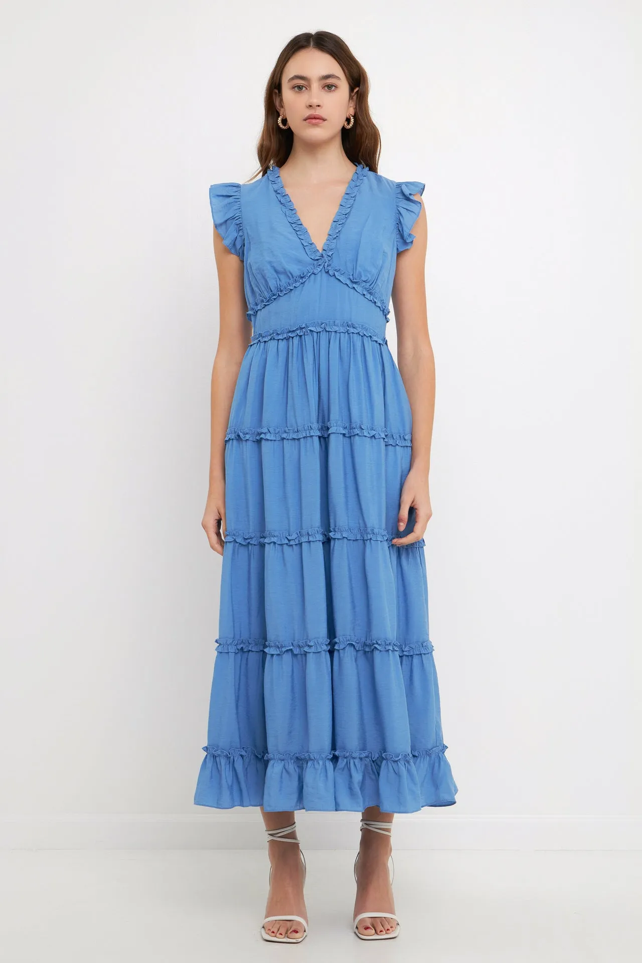 Ruffle Detail Tiered Long Dress