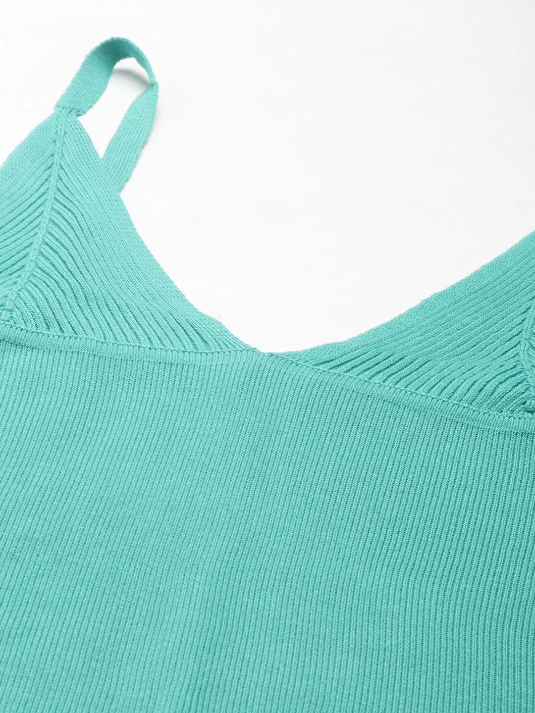 Shoulder Straps Solid Sleeveless Sea Green Crop Tank Top