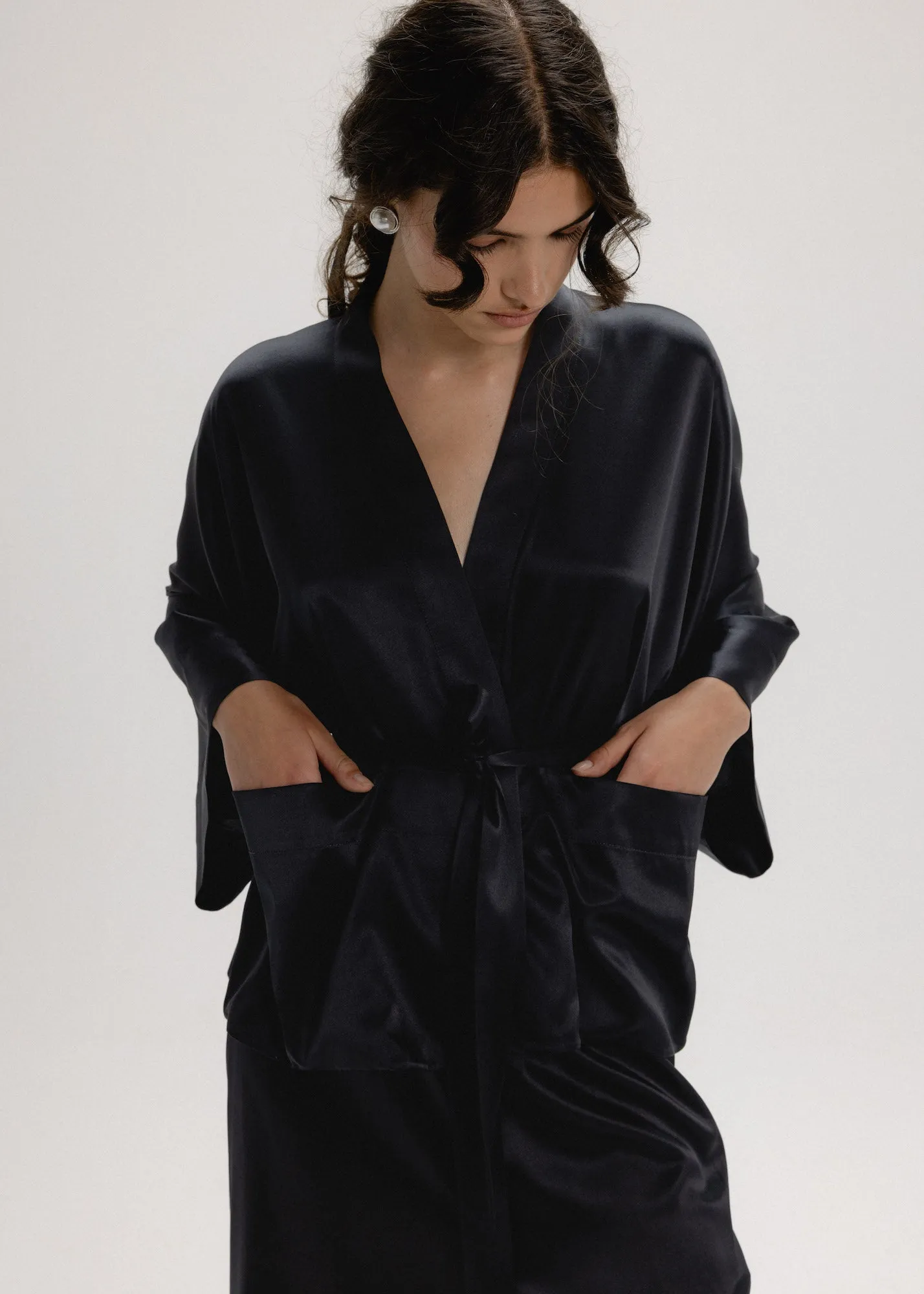 Silk Kimono Jacket in Black