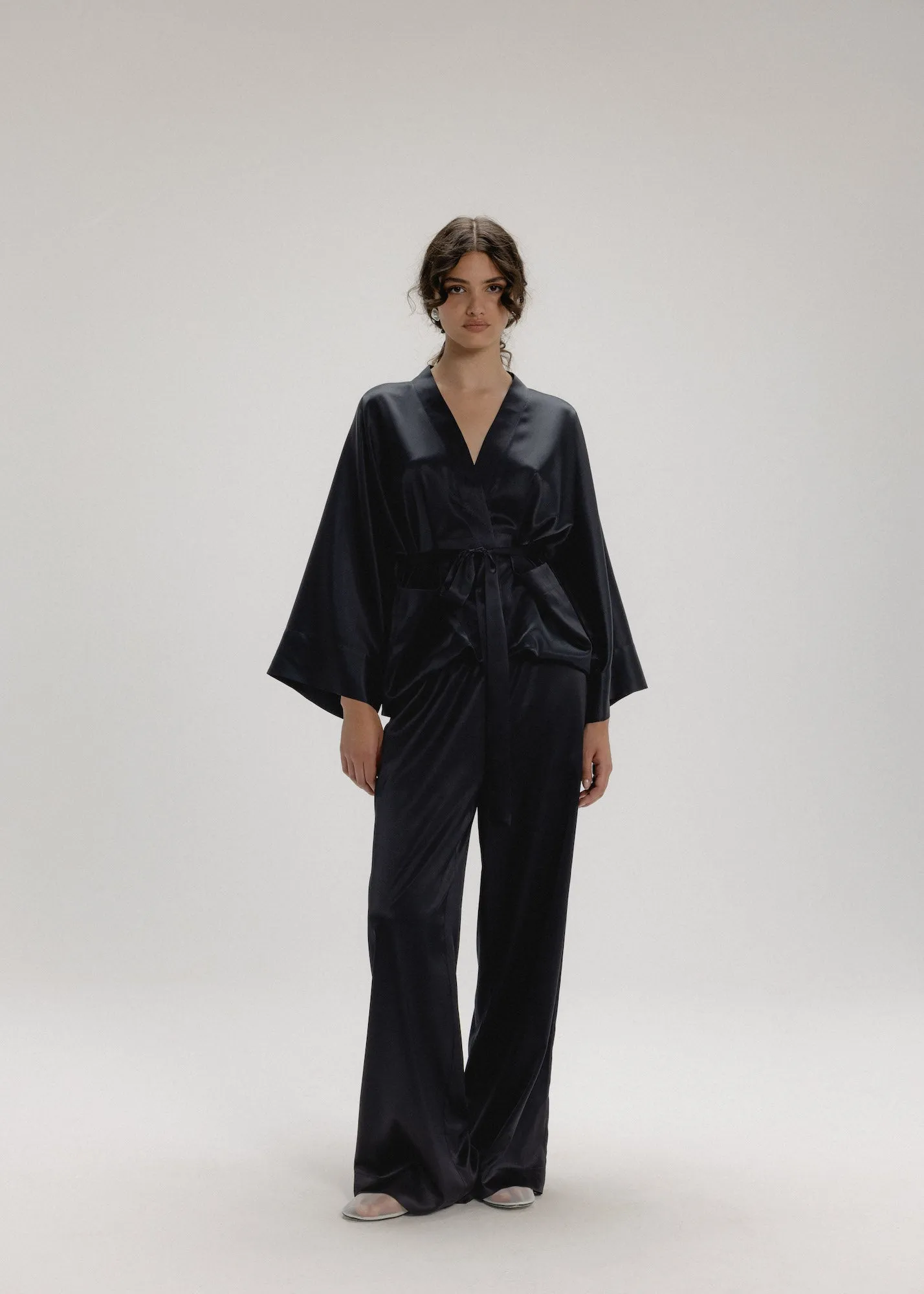 Silk Kimono Jacket in Black