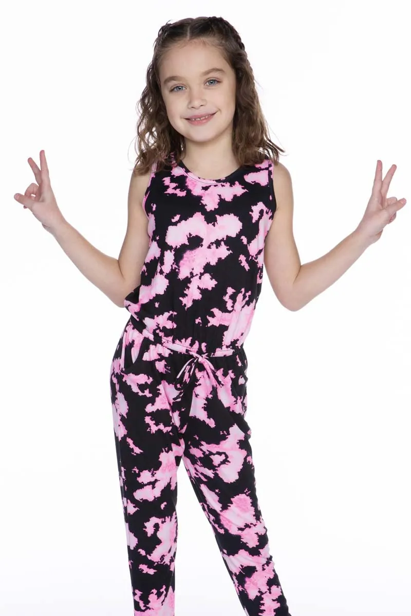 Simply Soft Long Jumpsuit - Neon Pink Black Tie Dye