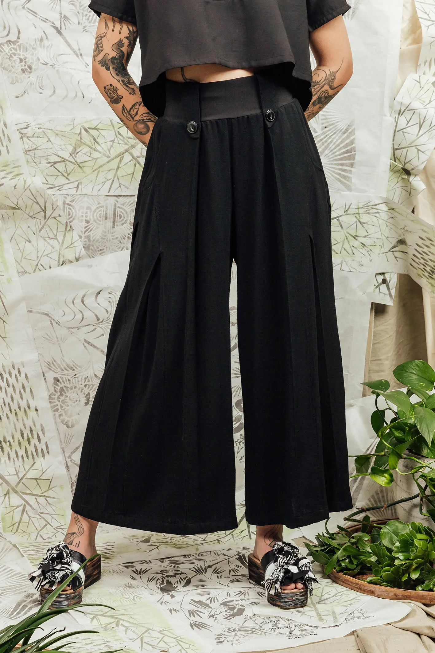 SL24 ADLAI PALAZZO PANTS - OBSIDIAN