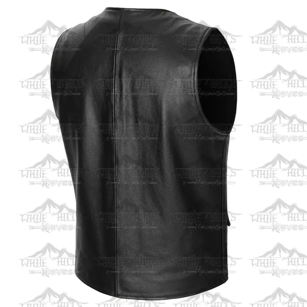 Slim Fit Mens Cowhide Vest Male Waistcoat Casual Business Genuine Leather Sleeveless Jacket