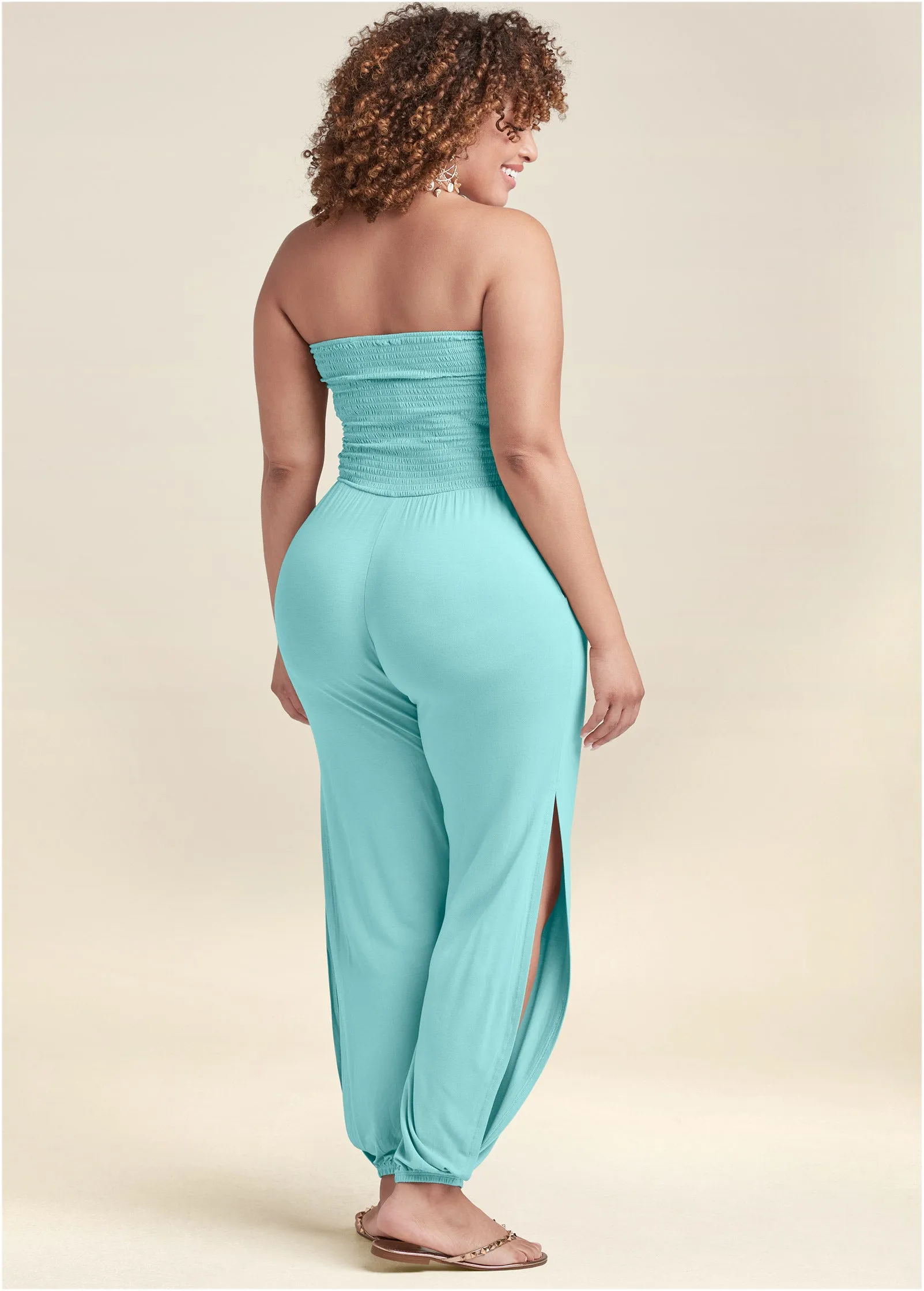 Smocked Side Slit Jumpsuit - Mint