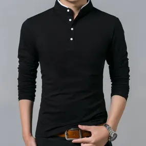 Solid Mandarin Collar Style Polo Shirt