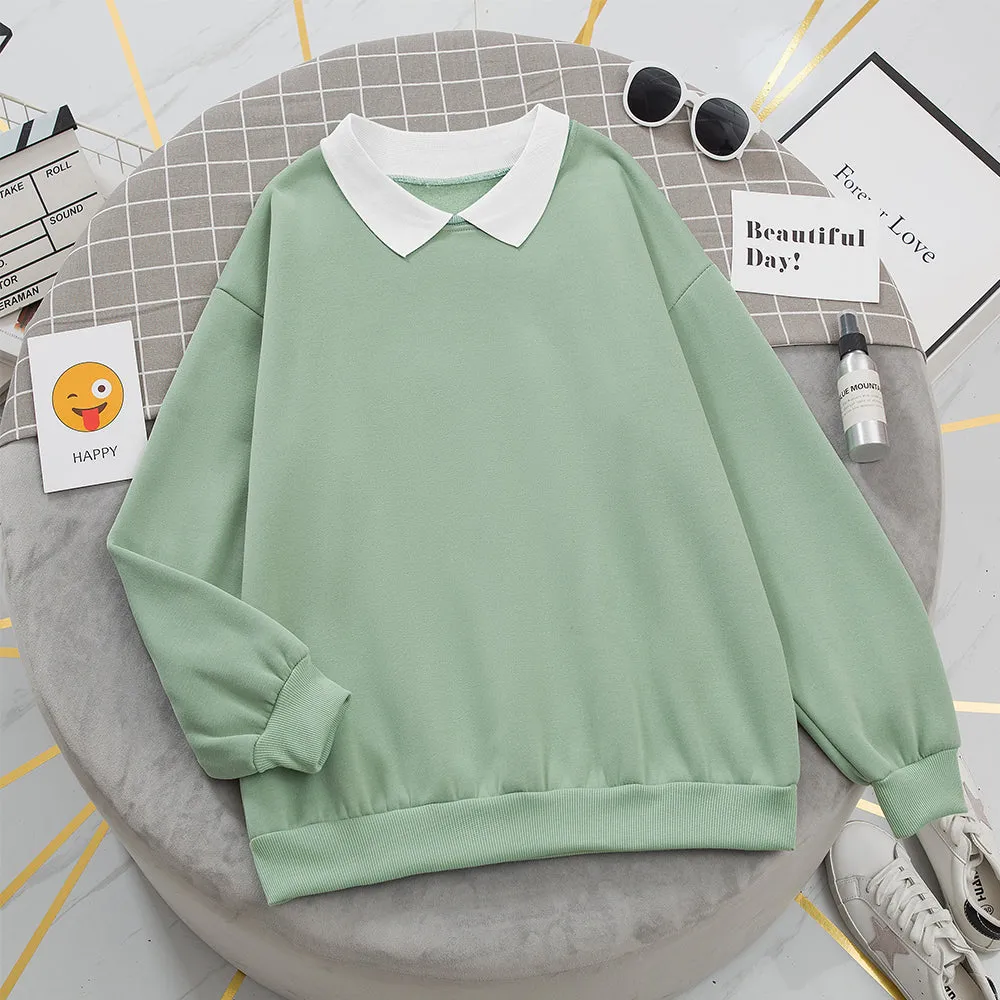 Solid Pastel Color Oversized Collared Pullover Sweater