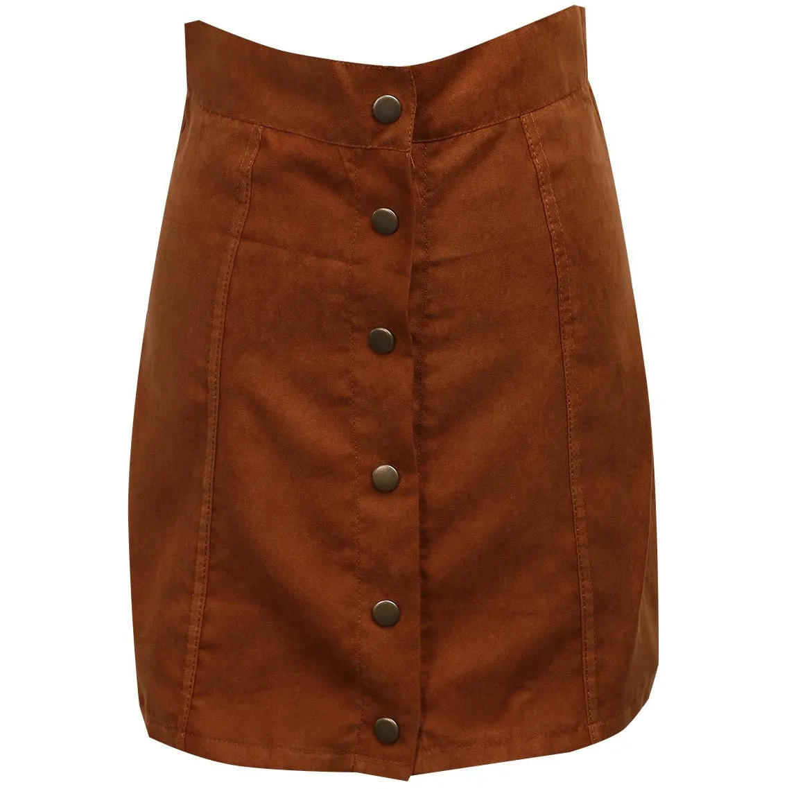 Solid Stretch Waist Plain Faux Suede Flared Mini Skirt