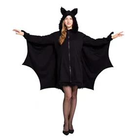 Spooktacular Creations Woman’s Black Bat Zip Hoodie Halloween Costumes for Adults