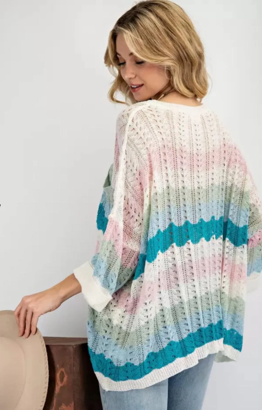 Tide stripe open pattern sweater