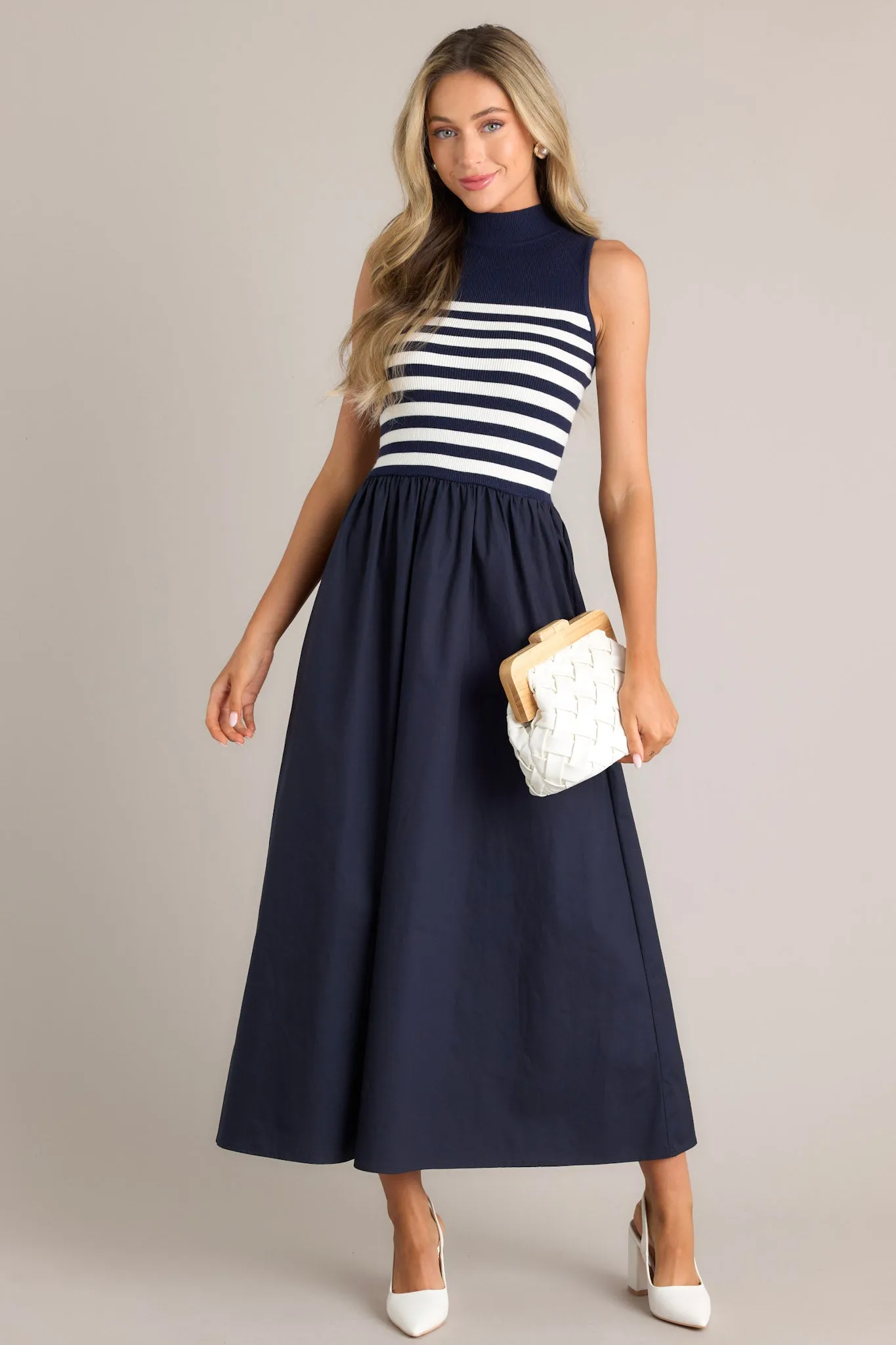 Timeless Treasures Navy Sleeveless Striped Maxi Dress