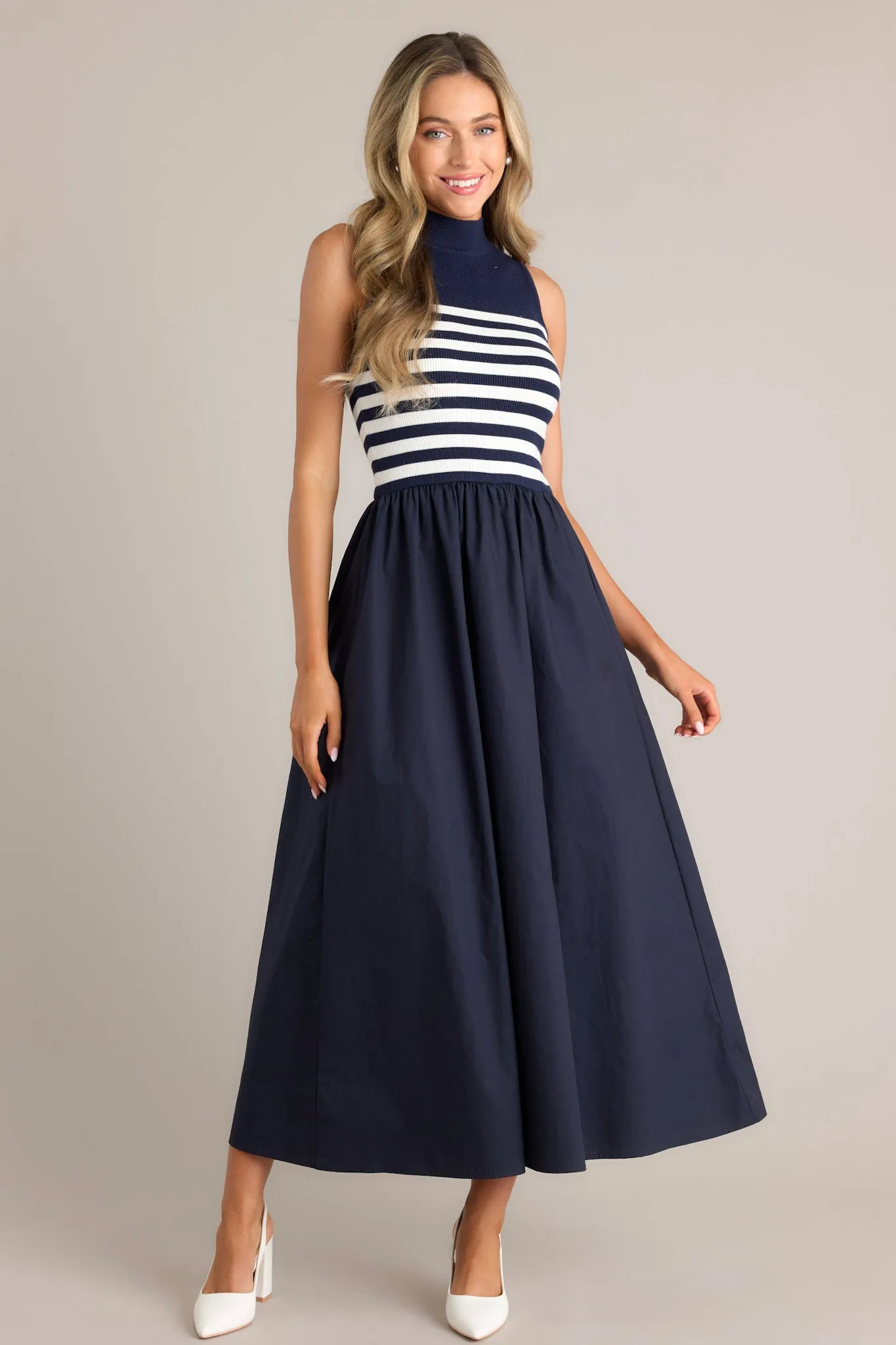 Timeless Treasures Navy Sleeveless Striped Maxi Dress