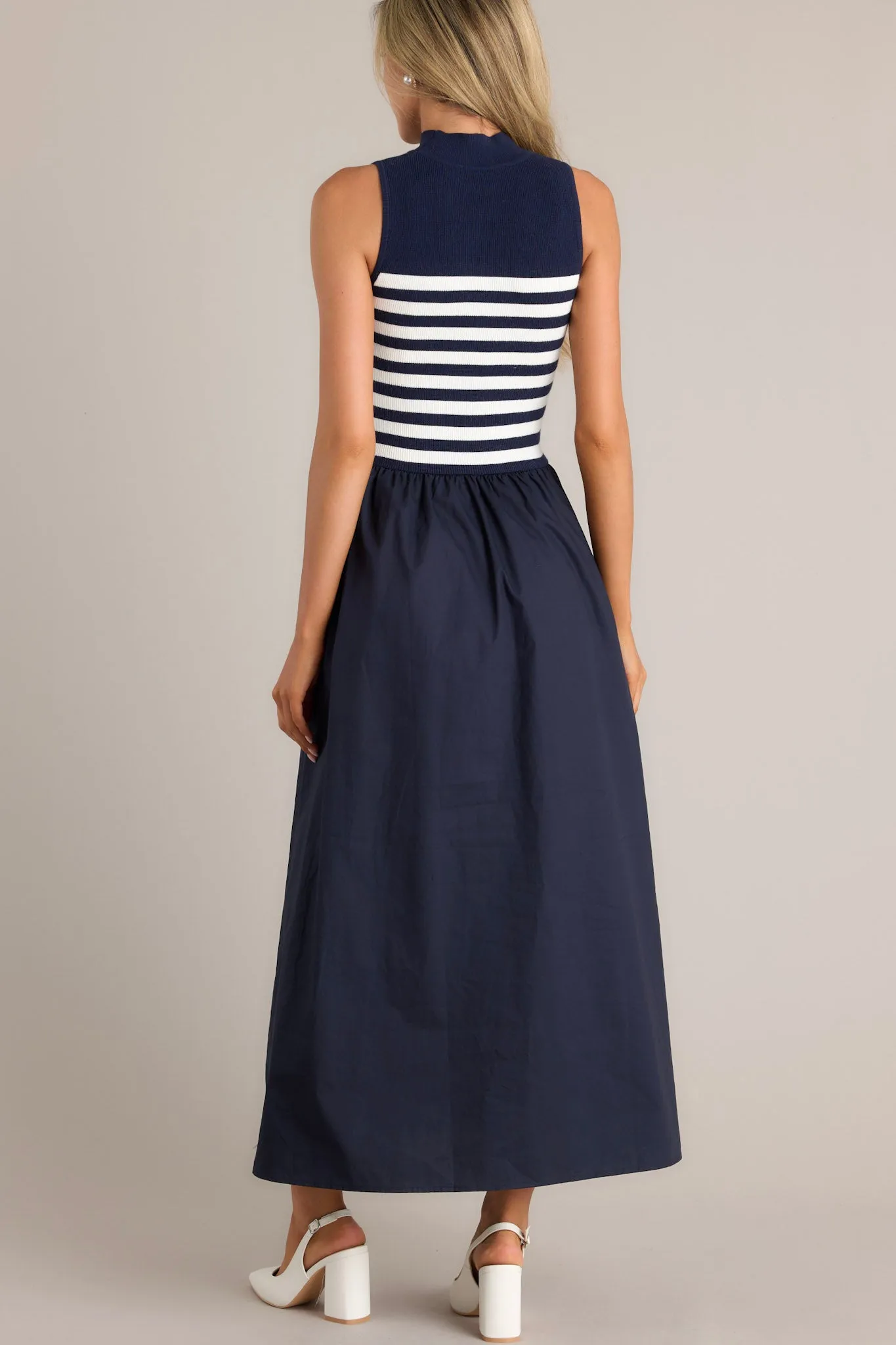 Timeless Treasures Navy Sleeveless Striped Maxi Dress