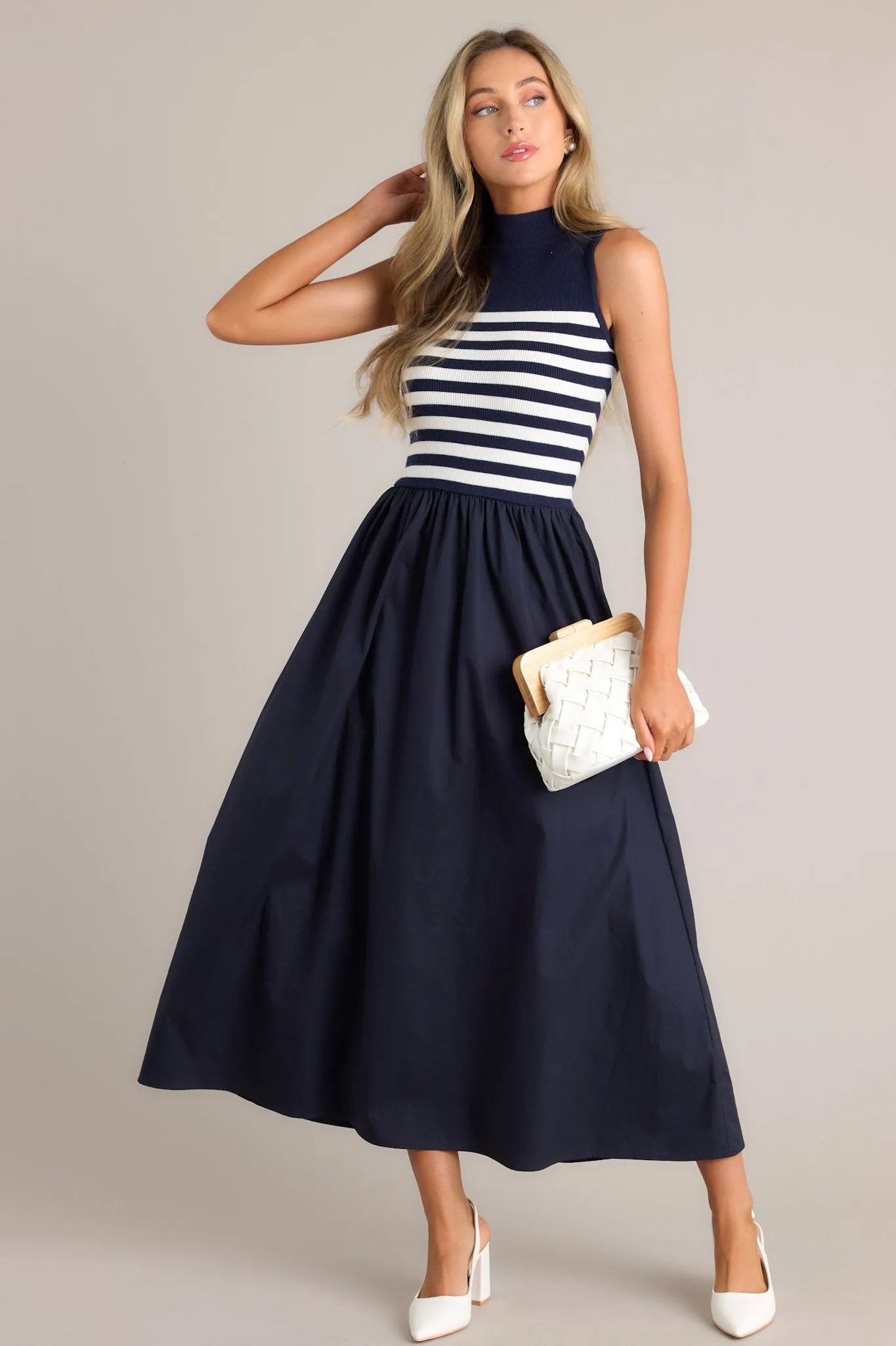 Timeless Treasures Navy Sleeveless Striped Maxi Dress