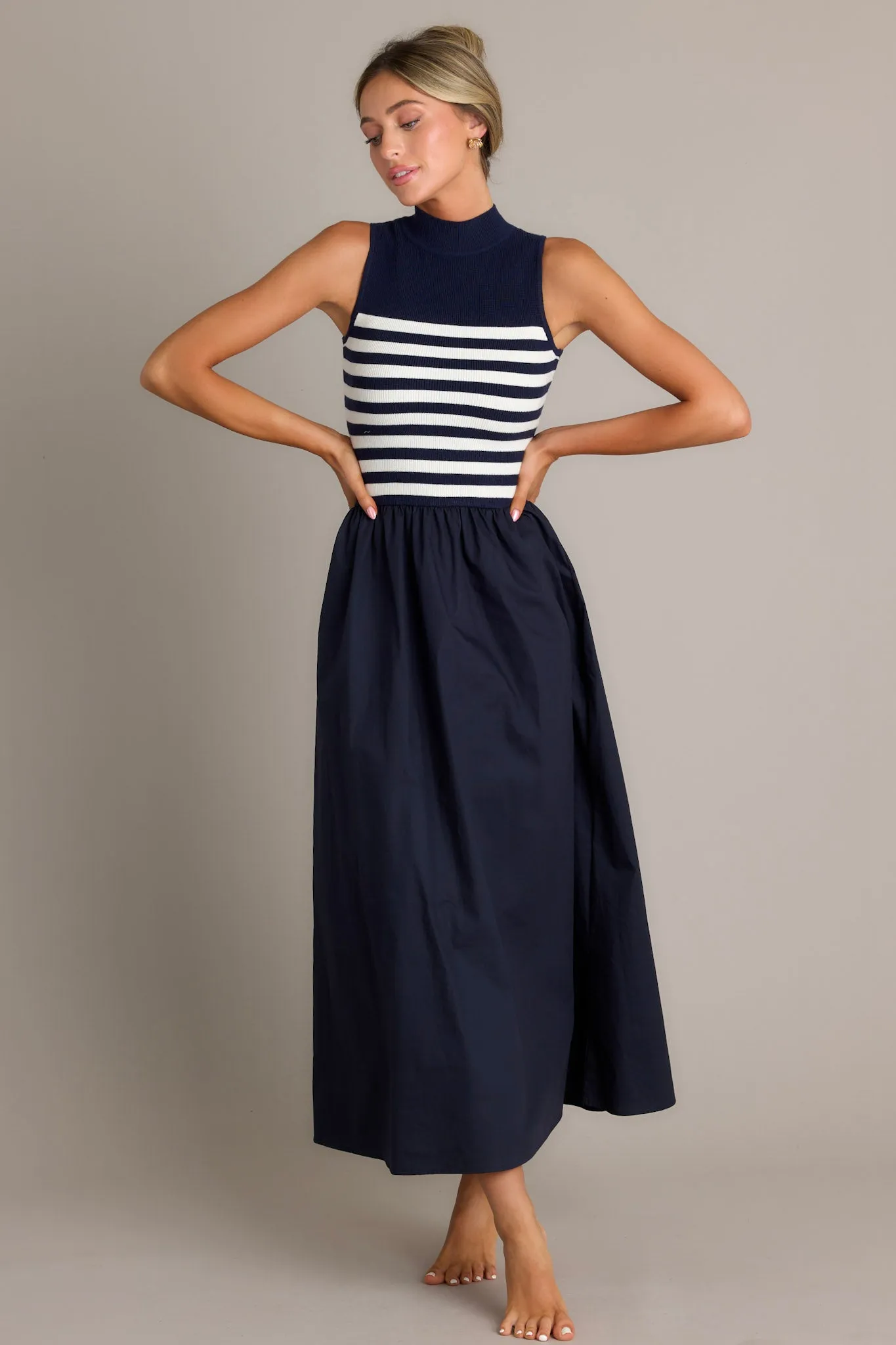 Timeless Treasures Navy Sleeveless Striped Maxi Dress