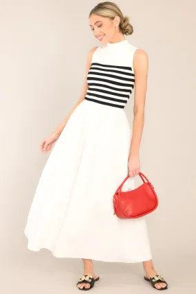 Timeless Treasures White Sleeveless Striped Maxi Dress