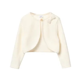 Toddler Girl Ribbed Cardigan Jacket with Bow Design