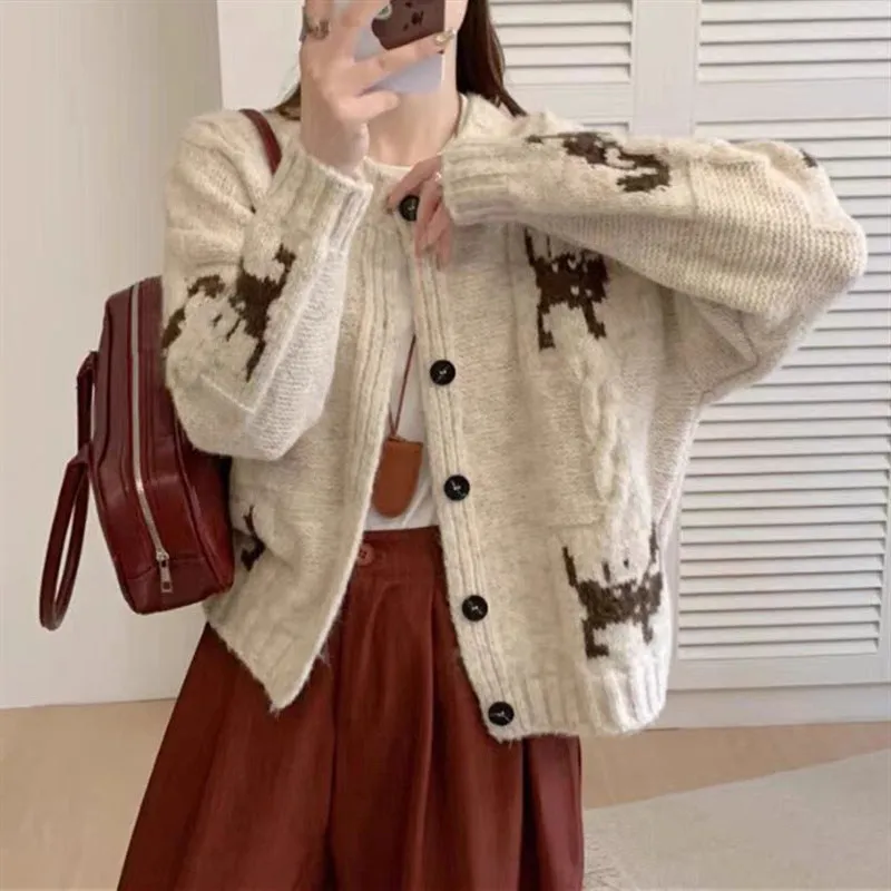 Toleet Winter Street Style Outfits Christmas Thanksgiving outfits Korean Style Sweater Coat Women's Autumn and Winter Cardigan Women's