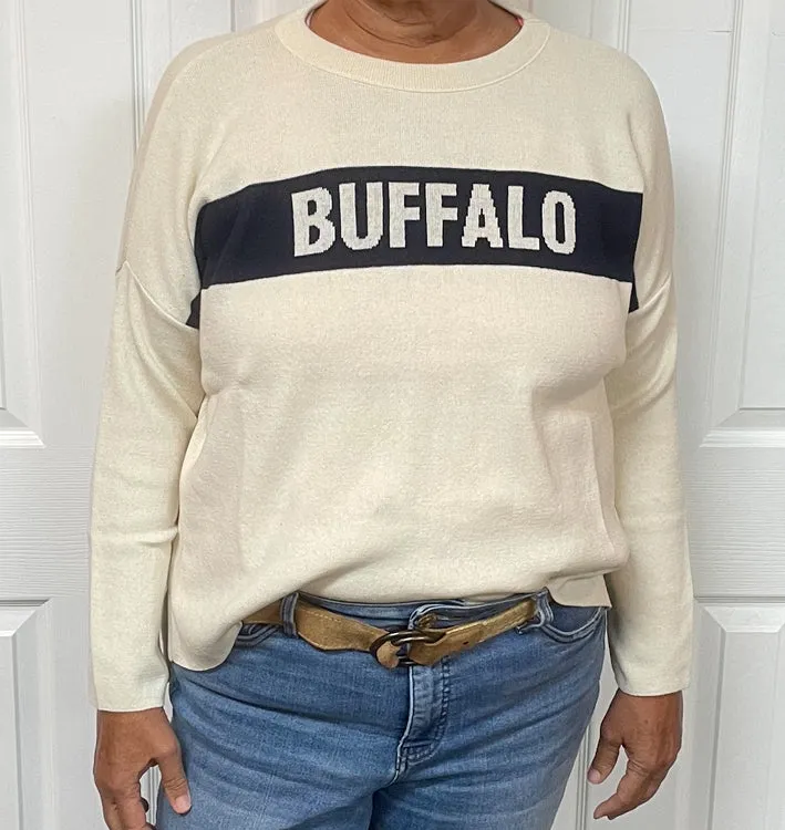 Town Pride Natural & Navy Buffalo High Low Sweater