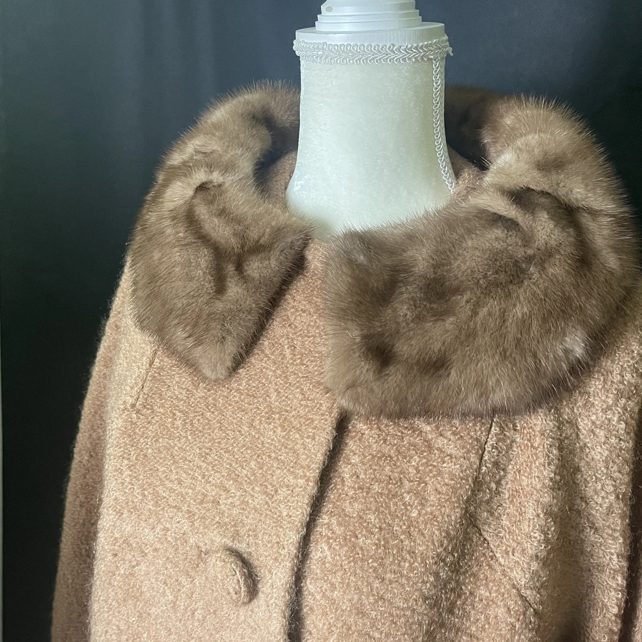 Vintage 1950s Brown Wool Coat with Fur Lined Collar and Cuffs by Lady Stanley. Warm Winter Jacket.