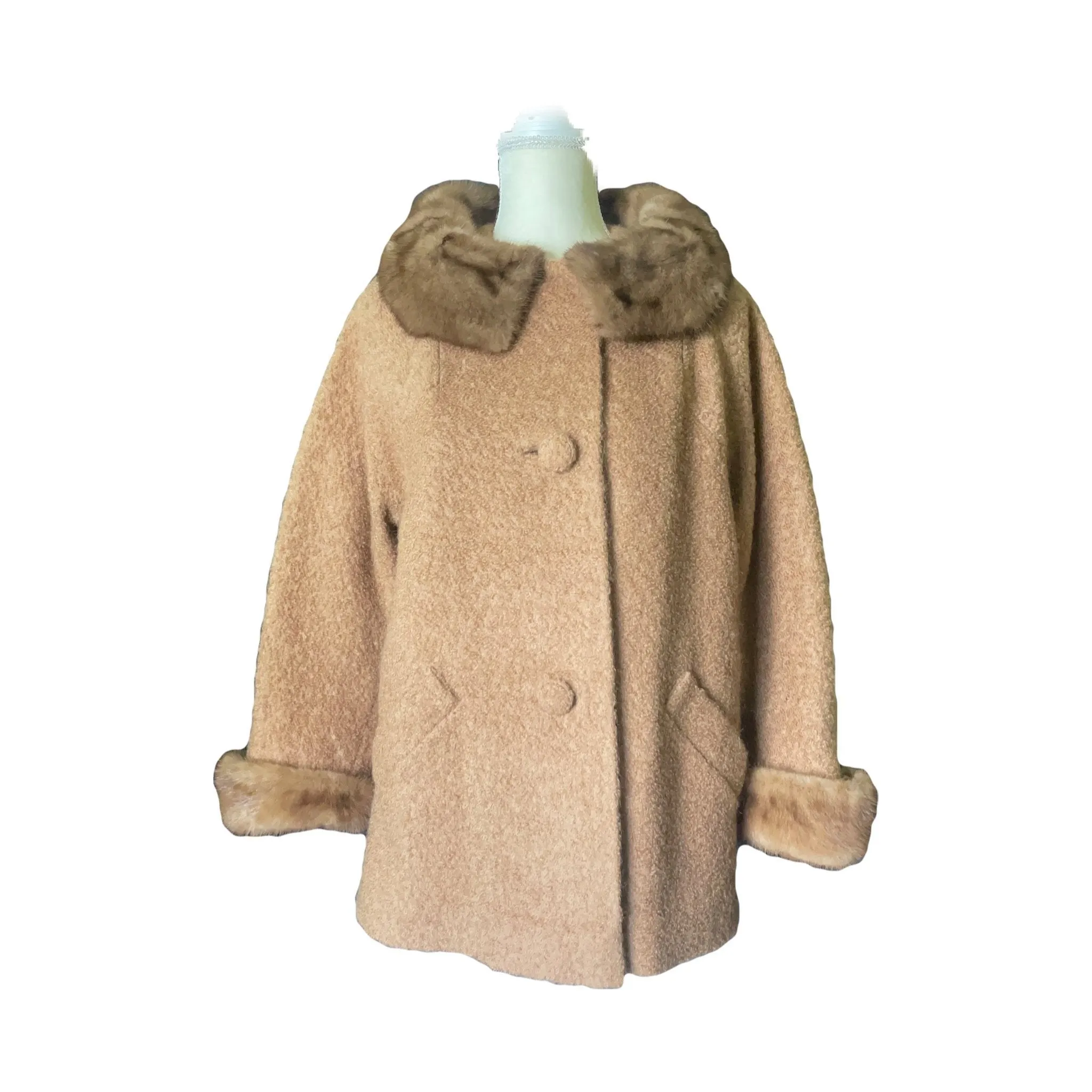 Vintage 1950s Brown Wool Coat with Fur Lined Collar and Cuffs by Lady Stanley. Warm Winter Jacket.