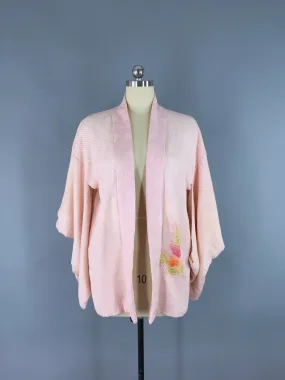 Vintage 1950s Silk Haori Kimono Cardigan Jacket Strawberry Fruit Novelty Print