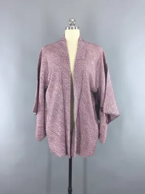 Vintage 1950s Silk Haori Kimono Cardigan / Purple Shibori Floral