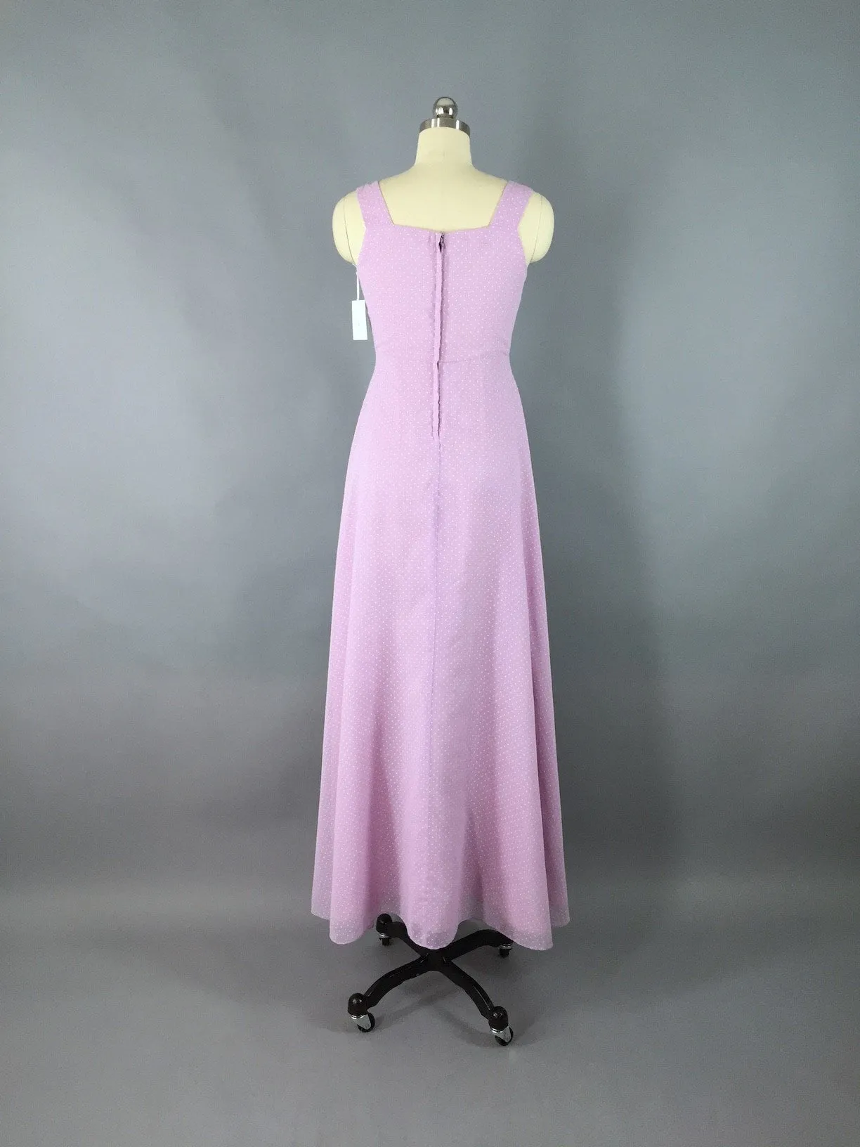 Vintage 1980s Dress /Lavender Polka Dot Maxi Sundress