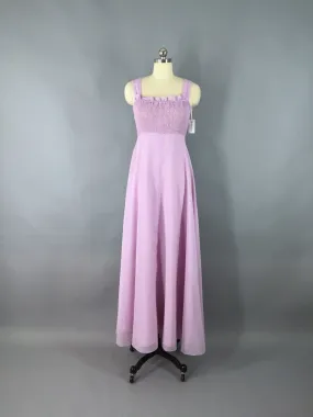 Vintage 1980s Dress /Lavender Polka Dot Maxi Sundress