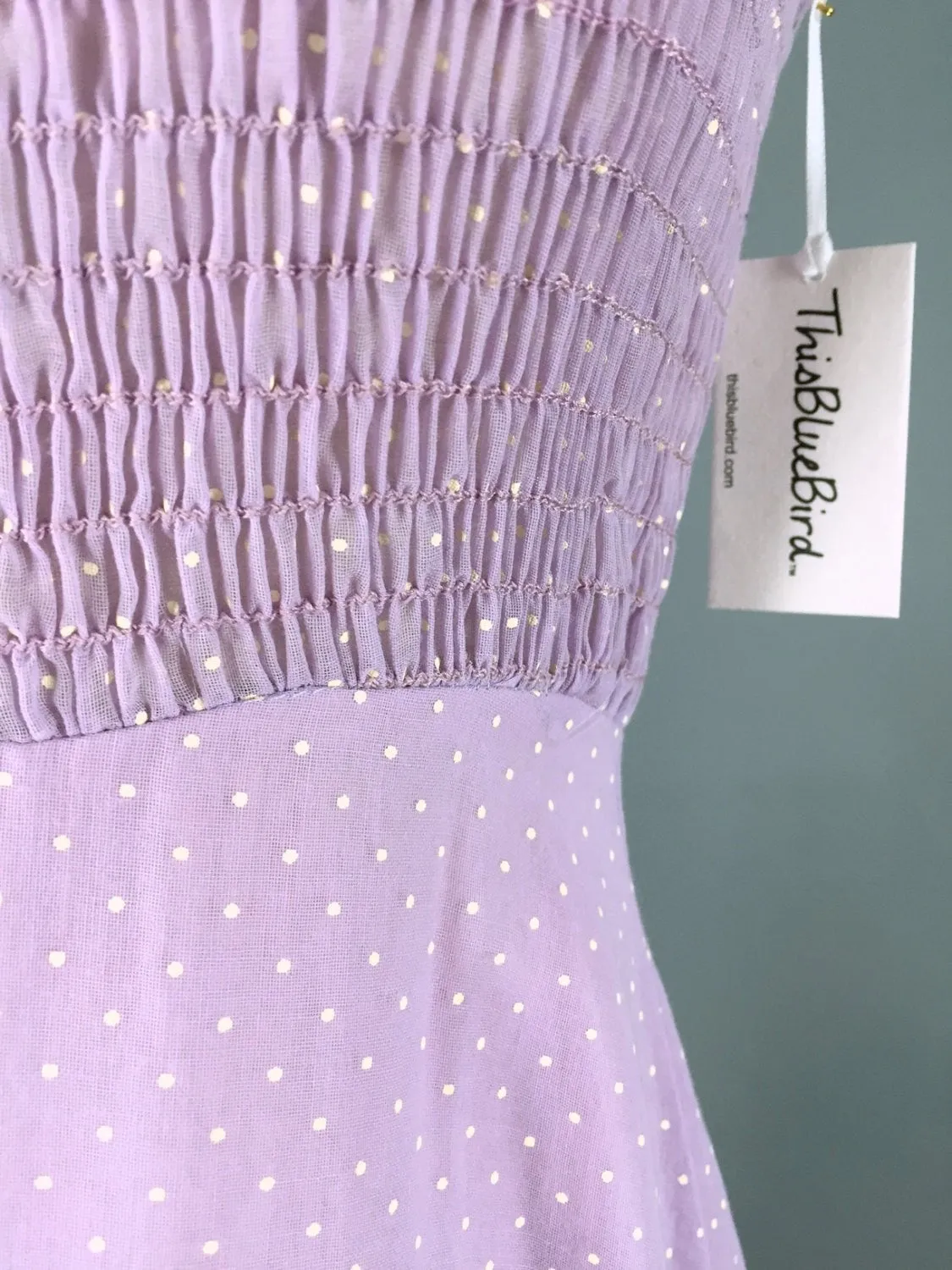 Vintage 1980s Dress /Lavender Polka Dot Maxi Sundress