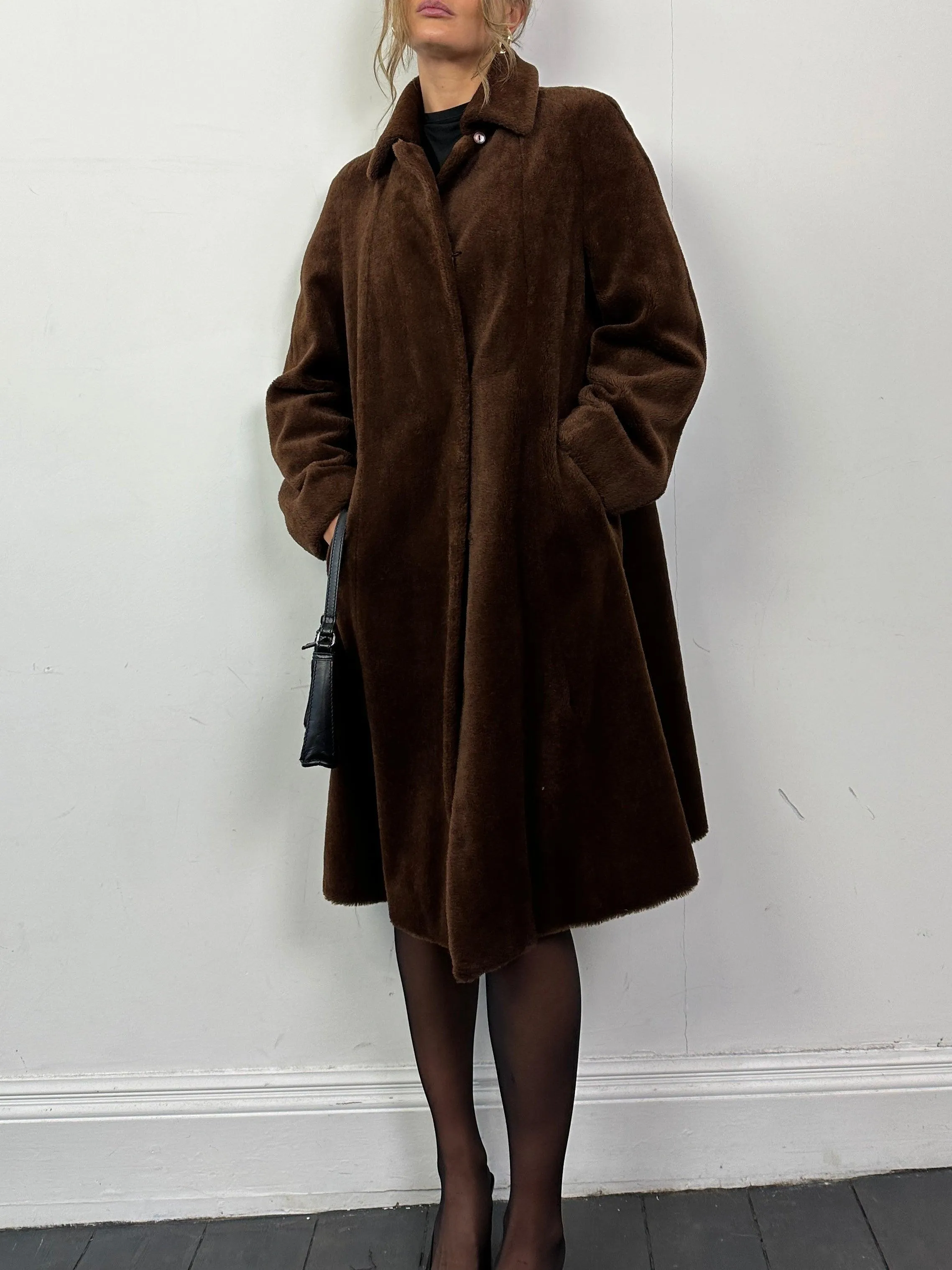 Vintage Alpaca Mohair Fur Single Breasted A-Line Coat - S/M