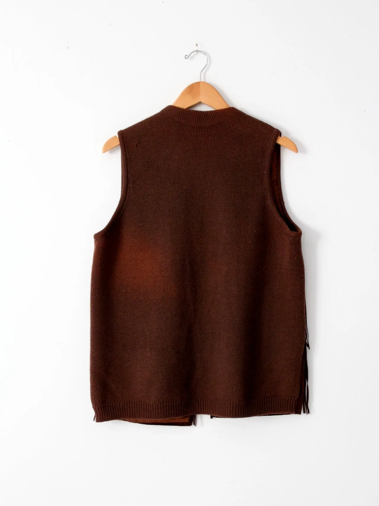 vintage fringe suede & knit vest