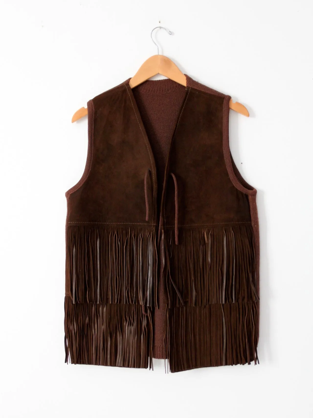 vintage fringe suede & knit vest