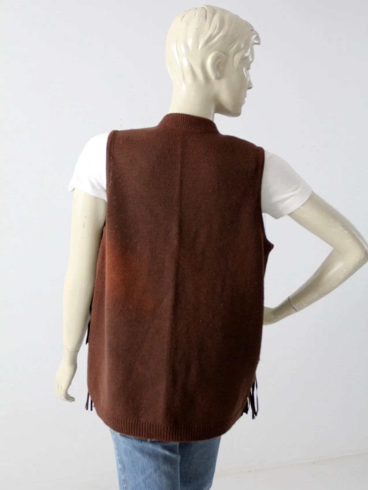 vintage fringe suede & knit vest