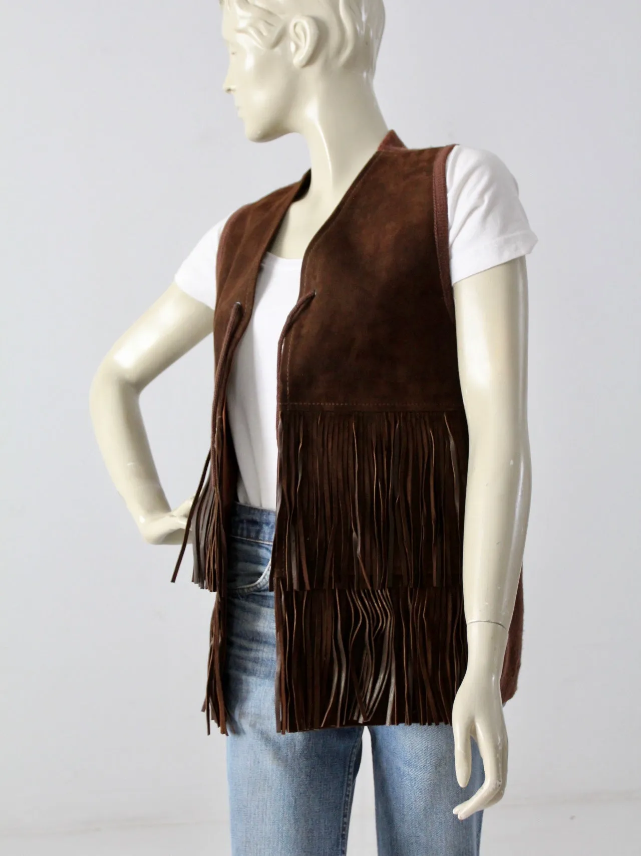 vintage fringe suede & knit vest