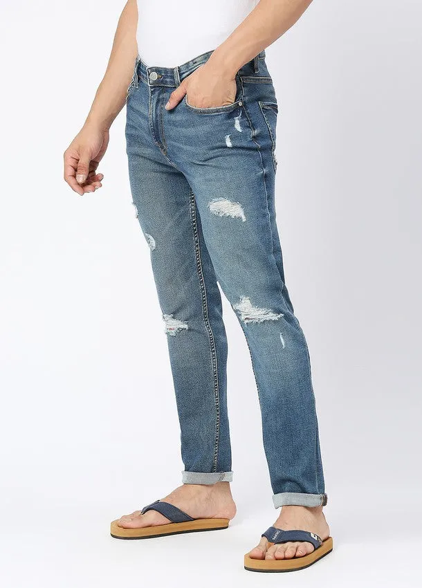 Vintage Mid Blue Cruz Skinny Fit Ripped Jeans