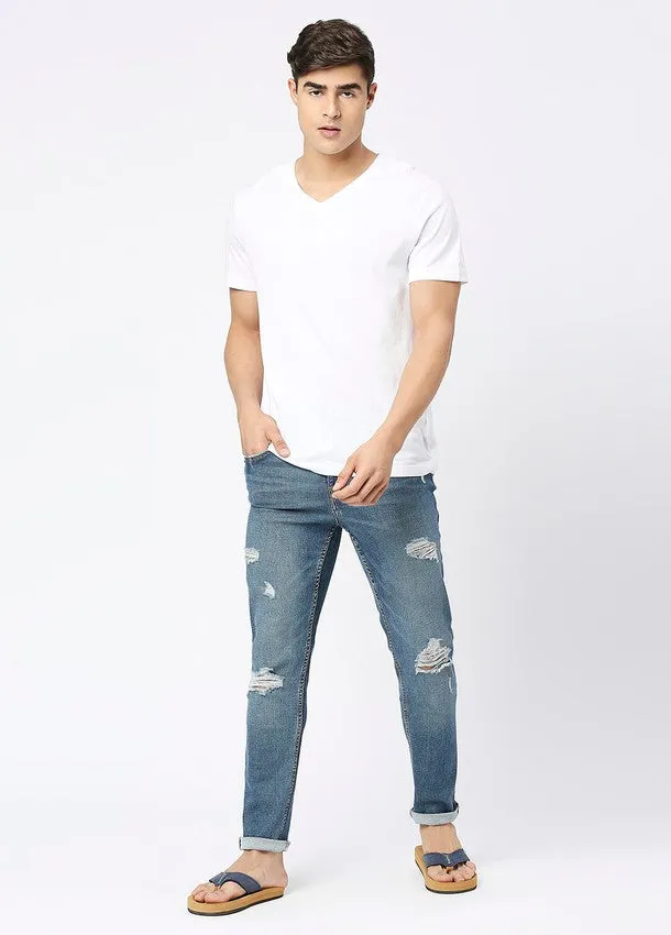 Vintage Mid Blue Cruz Skinny Fit Ripped Jeans