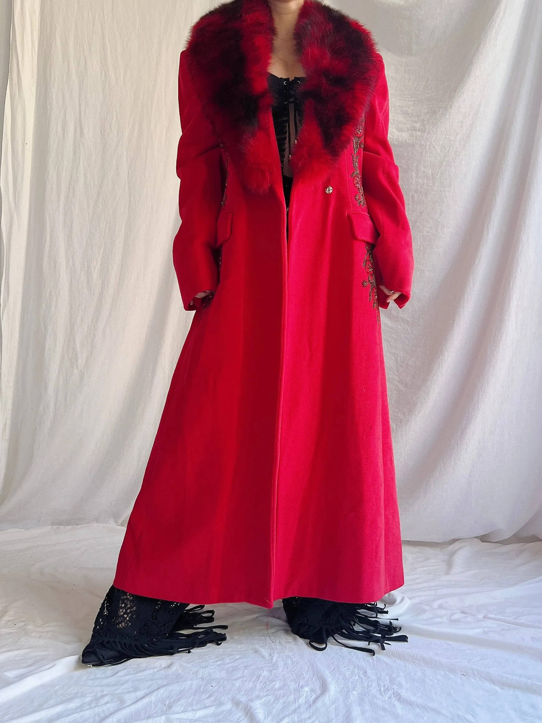 Vintage Wool Fox Fur Collar Coat - M