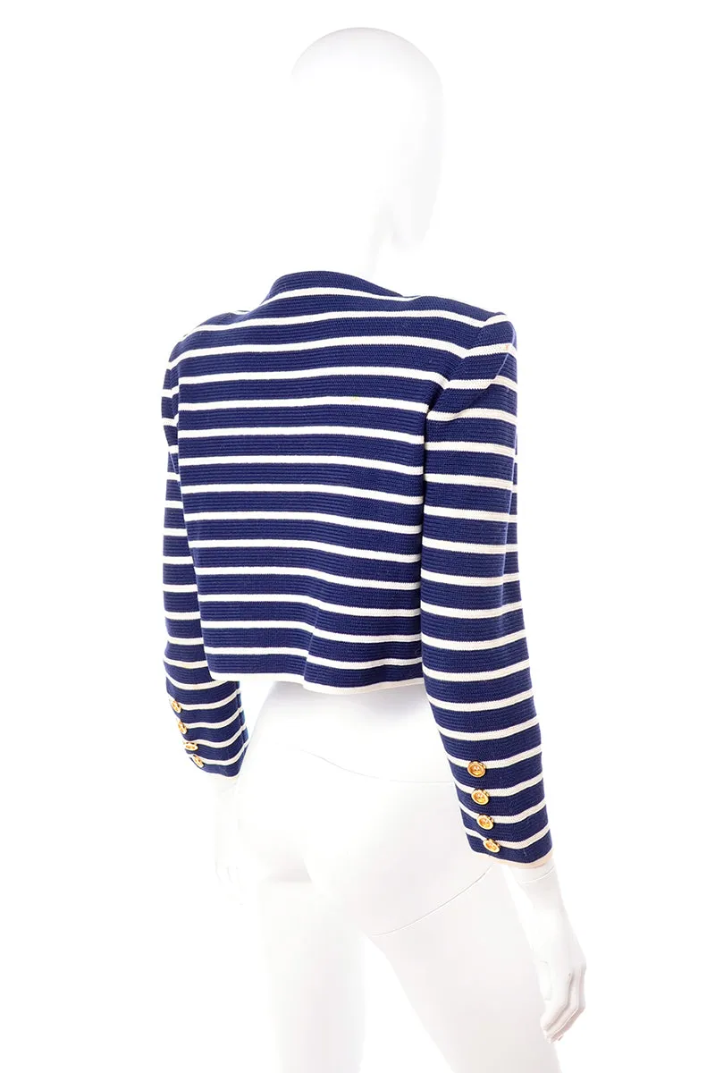 Vintage Yves Saint Laurent Navy Blue & White Striped Cotton Jacket Top