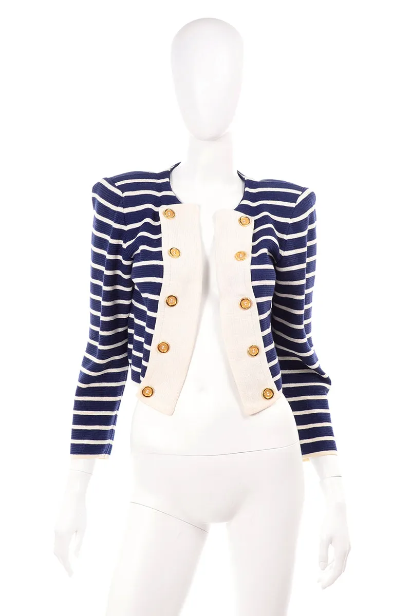 Vintage Yves Saint Laurent Navy Blue & White Striped Cotton Jacket Top