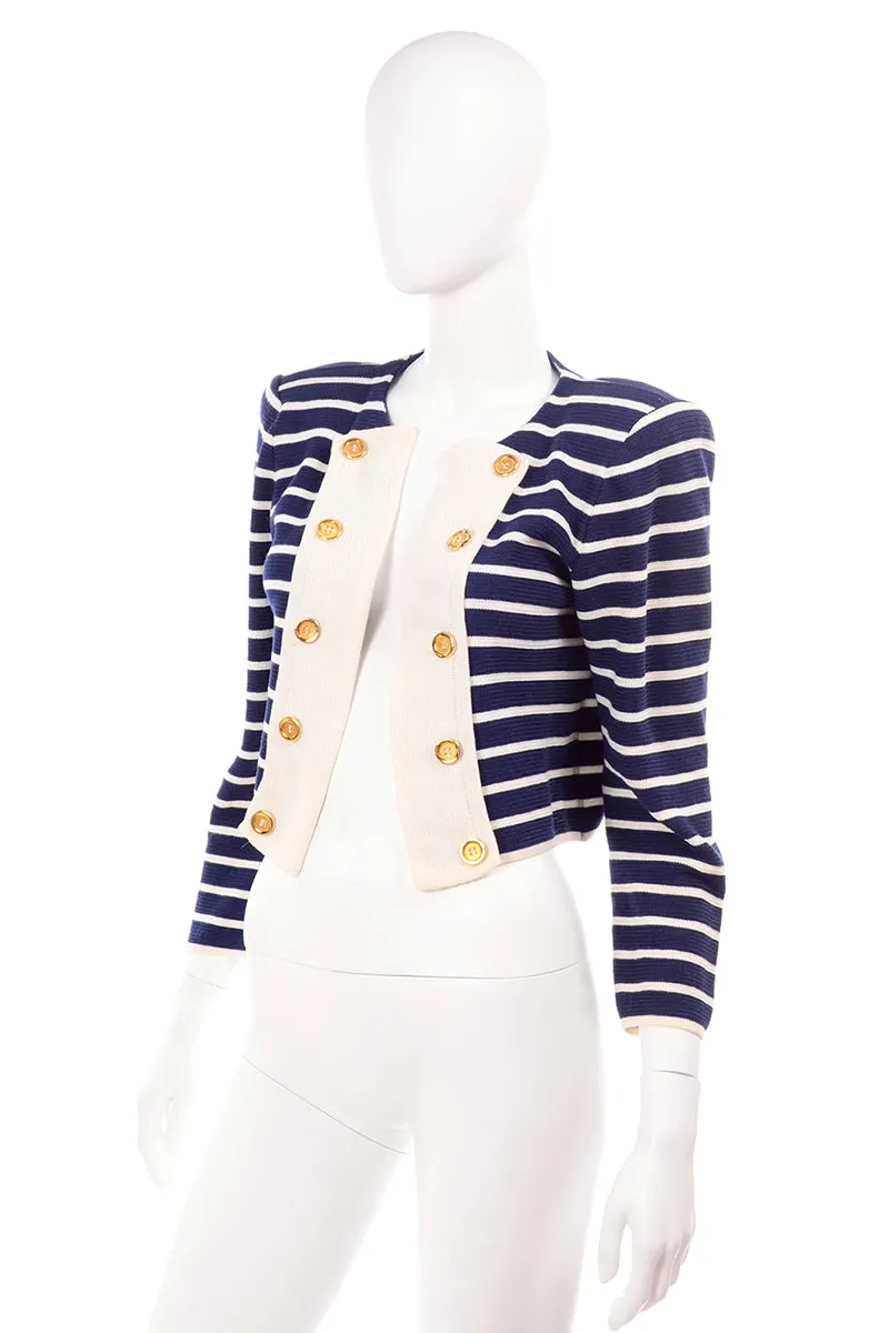 Vintage Yves Saint Laurent Navy Blue & White Striped Cotton Jacket Top