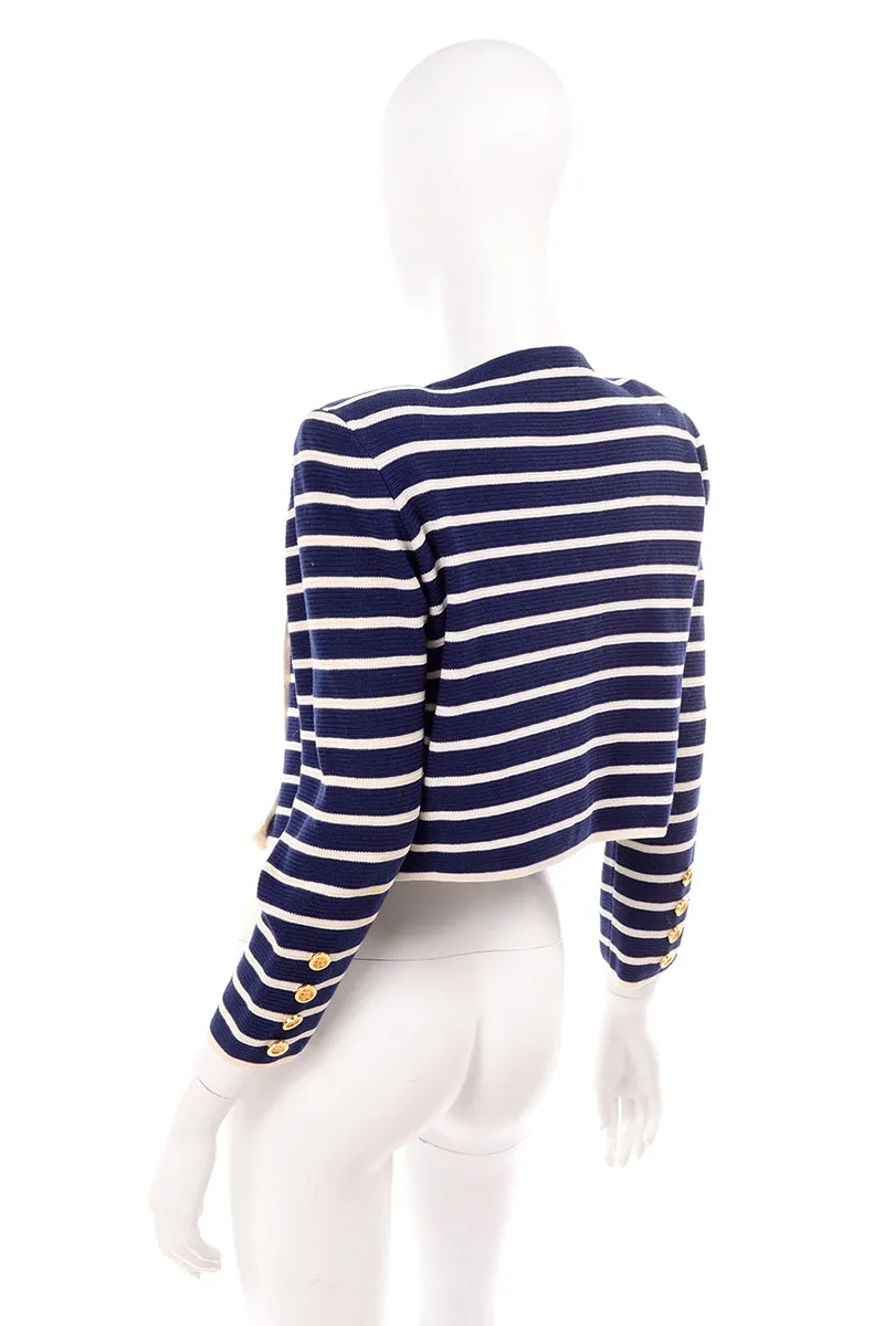 Vintage Yves Saint Laurent Navy Blue & White Striped Cotton Jacket Top