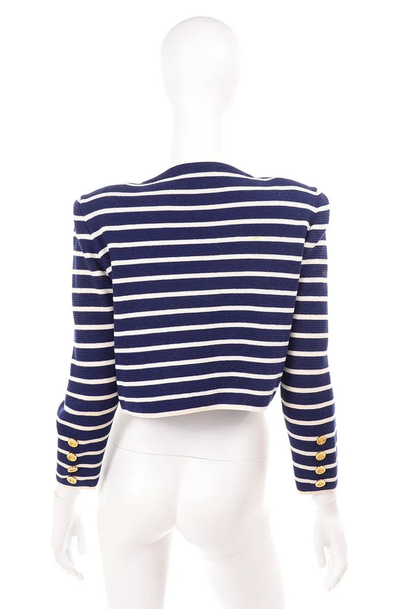 Vintage Yves Saint Laurent Navy Blue & White Striped Cotton Jacket Top