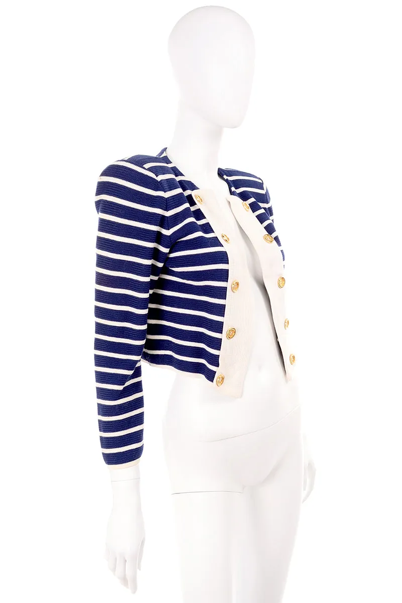 Vintage Yves Saint Laurent Navy Blue & White Striped Cotton Jacket Top